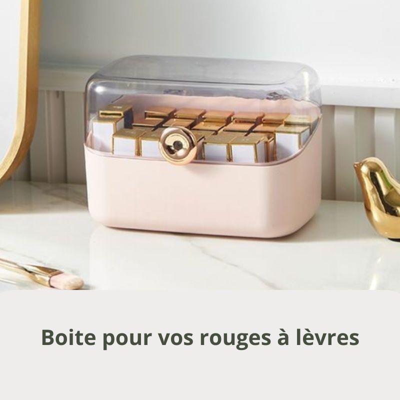 boite pour ranger maquillage boite rouge a levre rose poudree