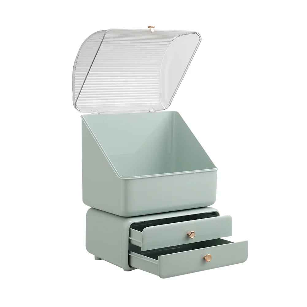 boite rangement maquillage vert complet ouvert