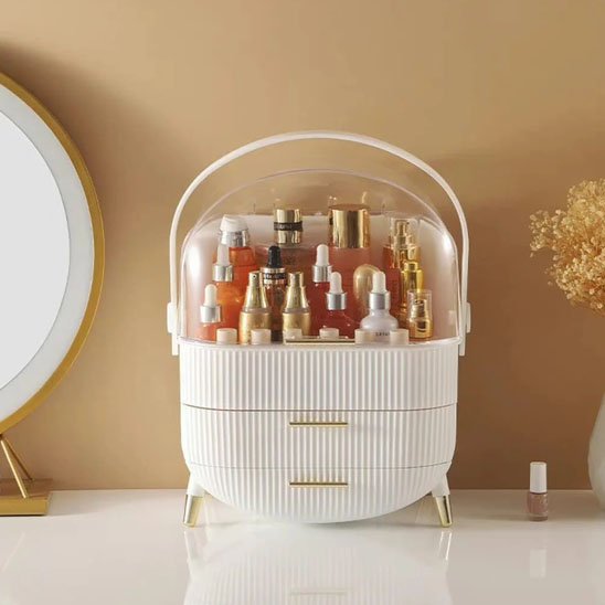 Organisateur de maquillage blanc de face