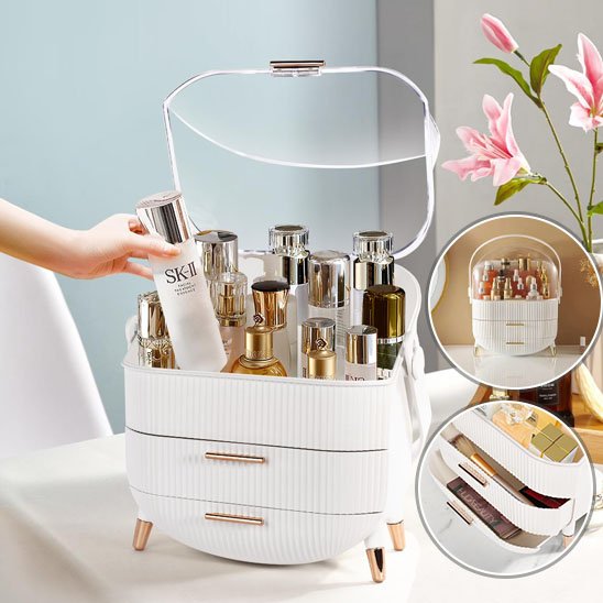 Organisateur de maquillage blanc en situation