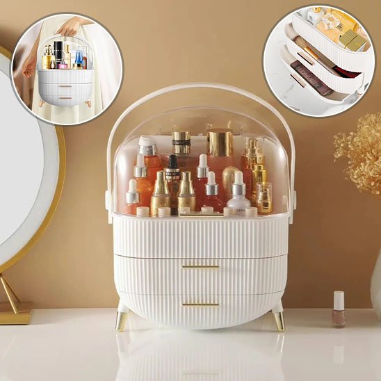 Organisateur de maquillage blanc face avec details