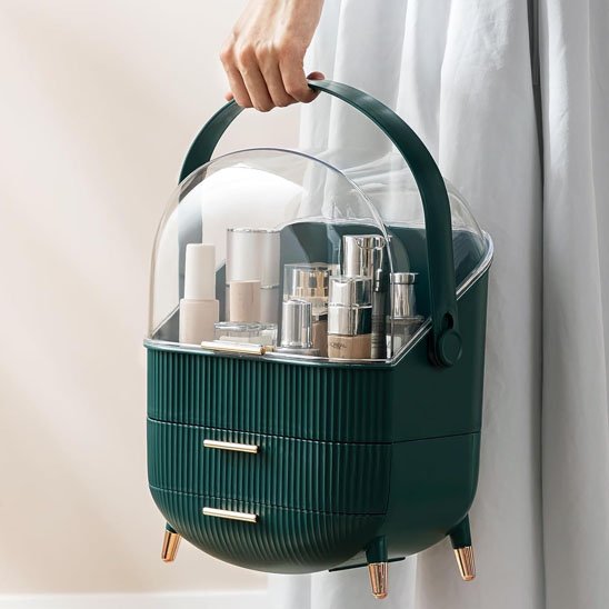 Organisateur de maquillage vert transport