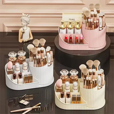 organisateur maquillage rotatif 3 couleurs creme blanc rose