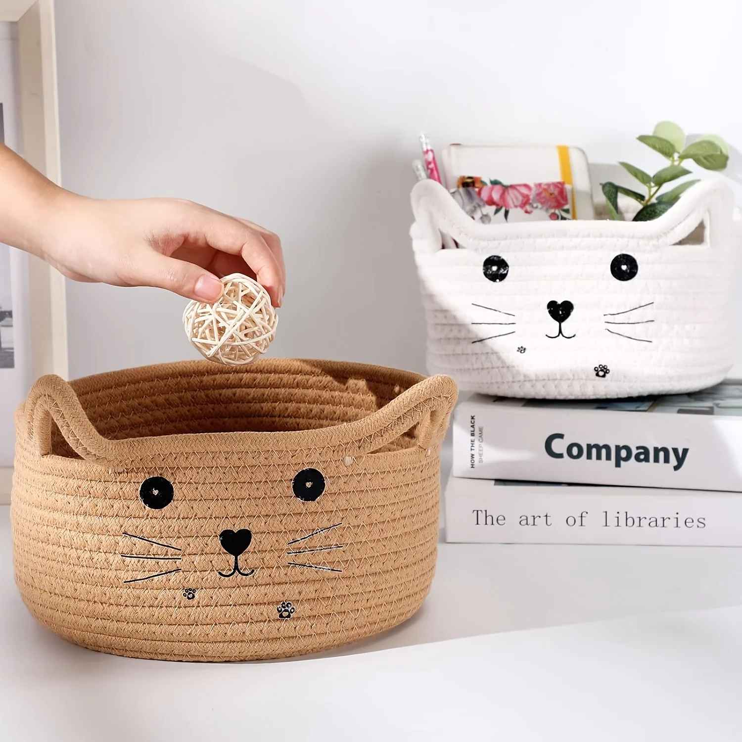 panier de rangement chat blanc et beige
