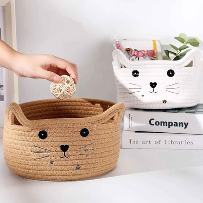 panier de rangement chat blanc et beige