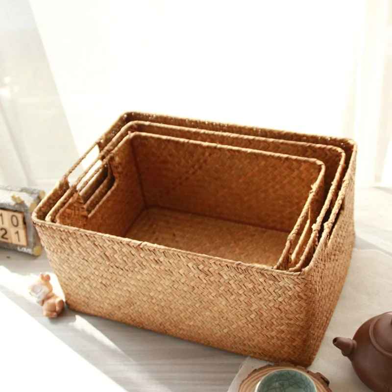 panier de rangement osier 3 tailles empilees
