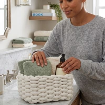 Panier de rangement salle de bain blanc