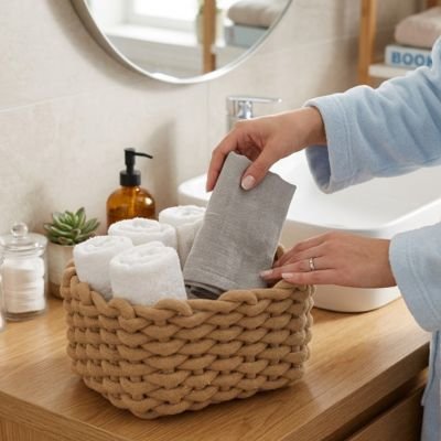 Panier de rangement salle de bain  marron