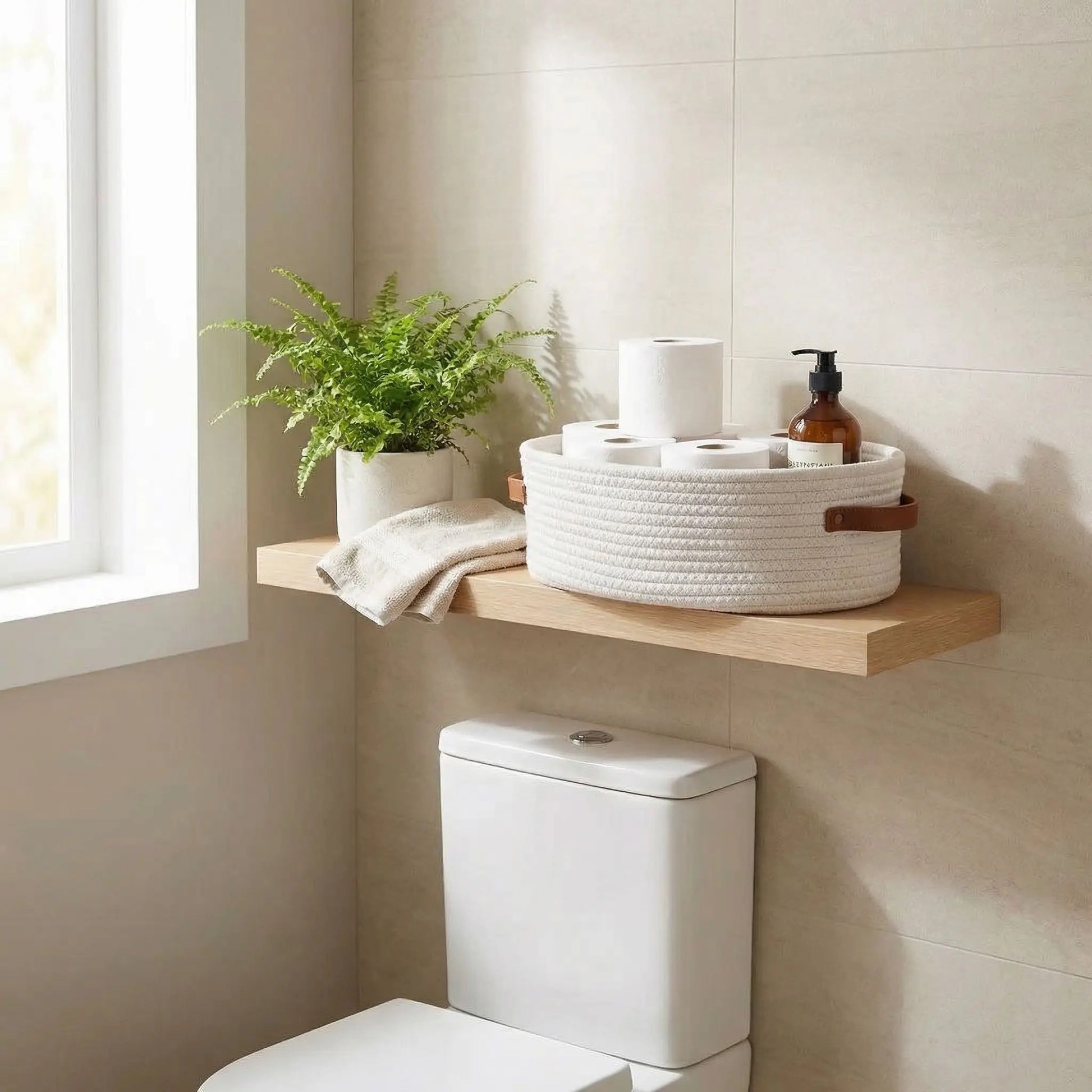 panier de rangement salle de bain ovale blanc dans les toilettes