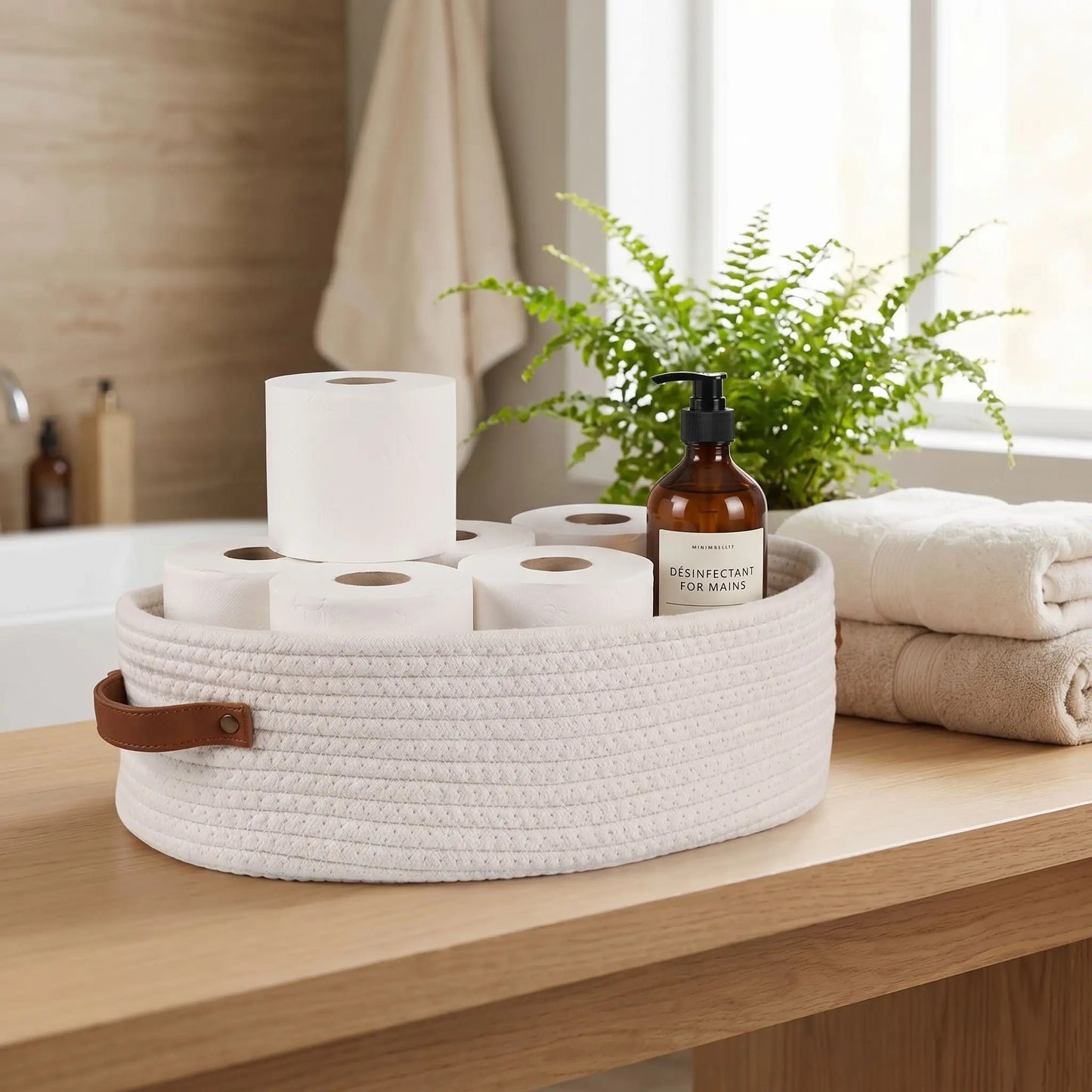 panier de rangement salle de bain ovale blanc dans les toilettes