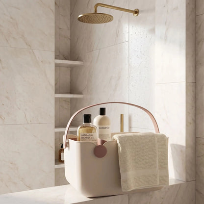 panier de rangement salle de bain rectangle silicone beige dans douche