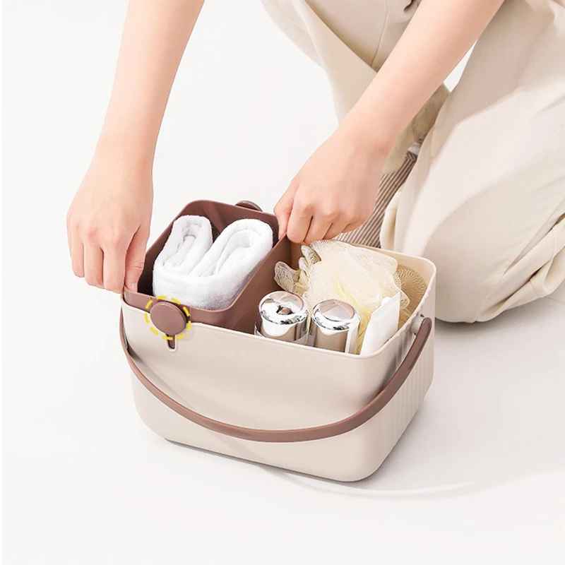 panier de rangement salle de bain rectangle silicone beige utilisation panier amovible