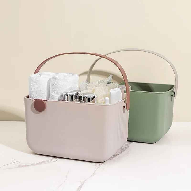panier de rangement salle de bain rectangle silicone beige vert presentation