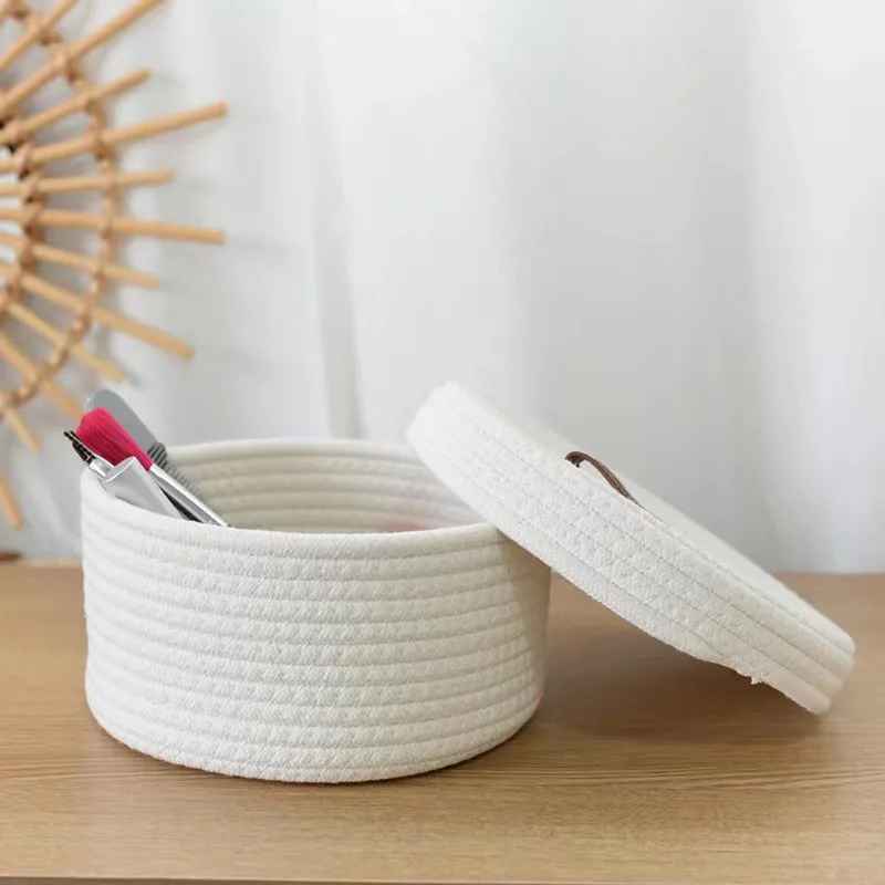 paniers de rangement conton tresse naturel blanc petit ouvert
