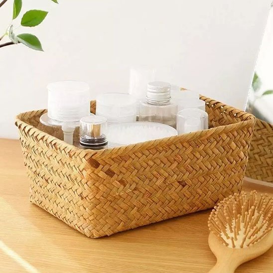 Paniers osier rangement dans salle de bain