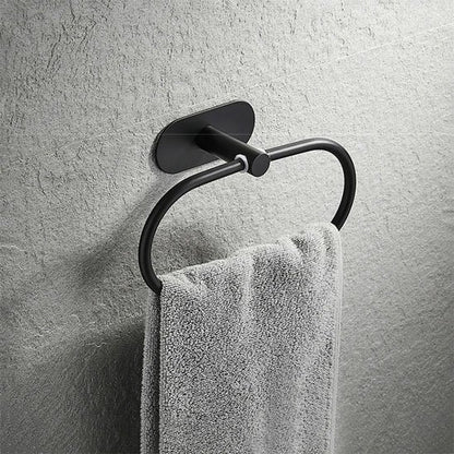 Porte serviette anneau oval noir et serviette grise