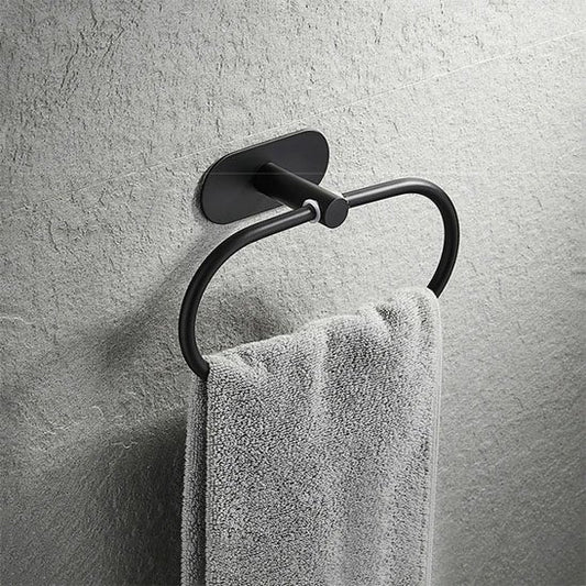 Porte serviette anneau oval noir et serviette grise