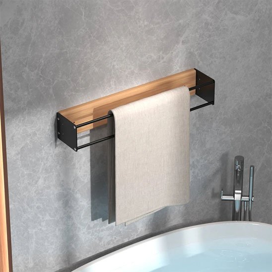 Porte serviette mural bois et metal horizontal