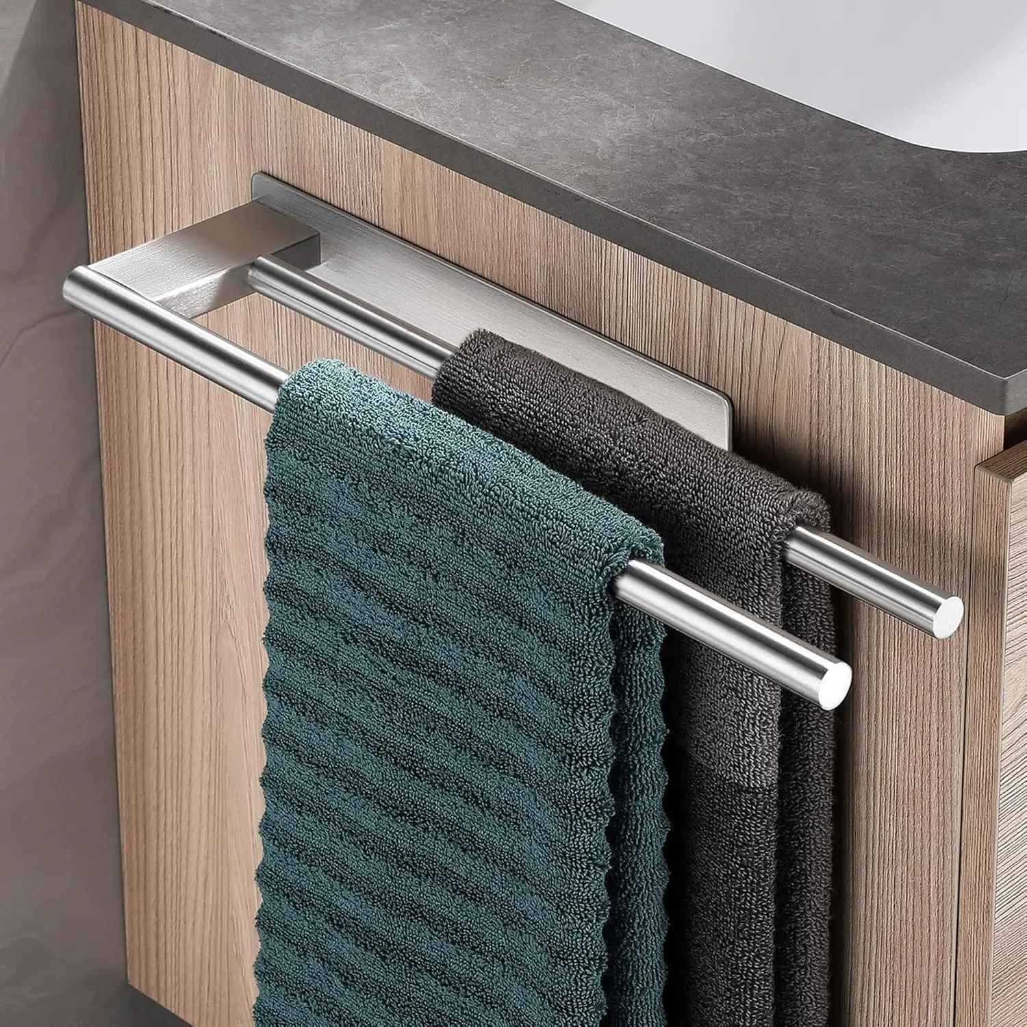 porte serviette salle de bain double barre acier brosse