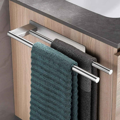 porte serviette salle de bain double barre acier brosse