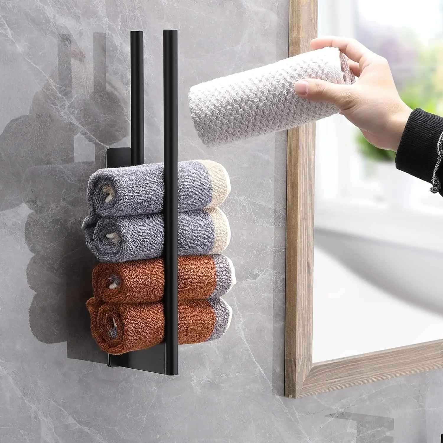 porte serviette salle de bain double barre noir vertical