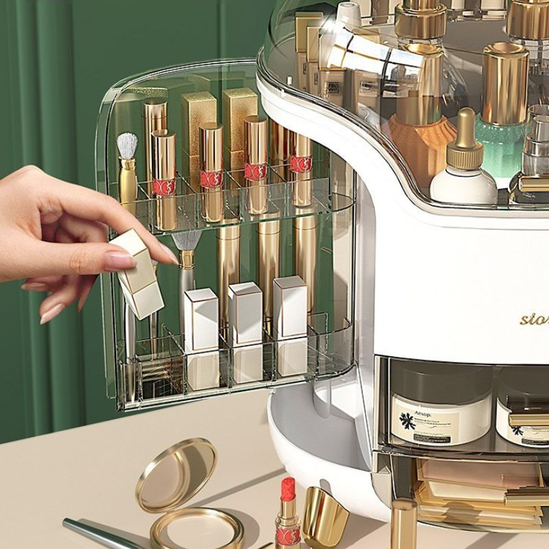 rangement maquillage retro blanc detail logements pivotants