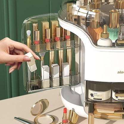 rangement maquillage retro blanc detail logements pivotants