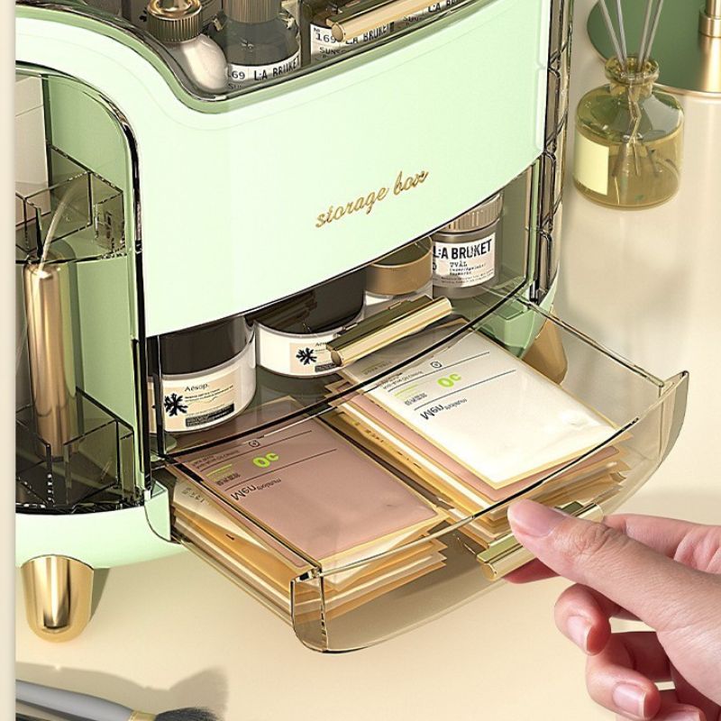 rangement maquillage retro vert detail tiroir ouvert