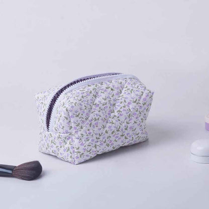 trousse a maquillage motif fleuri mauve