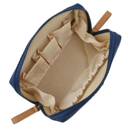 trousse de maquillage pochette bleu ouverte