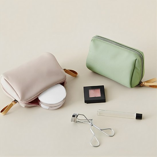 Trousse de maquillage pochette rose et verte