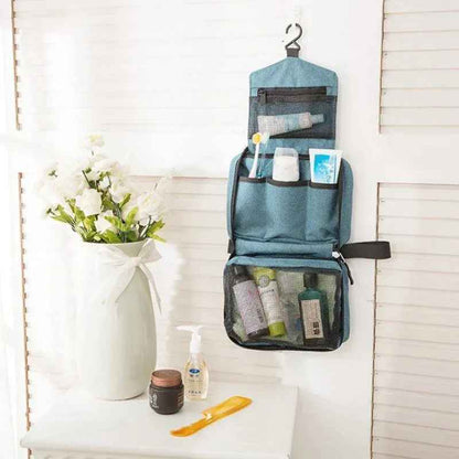trousse de toilette elegance pliable bleu clair suspendue salle de bain