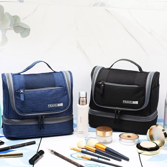 Trousse de toilette femme grand format noir et bleu marine