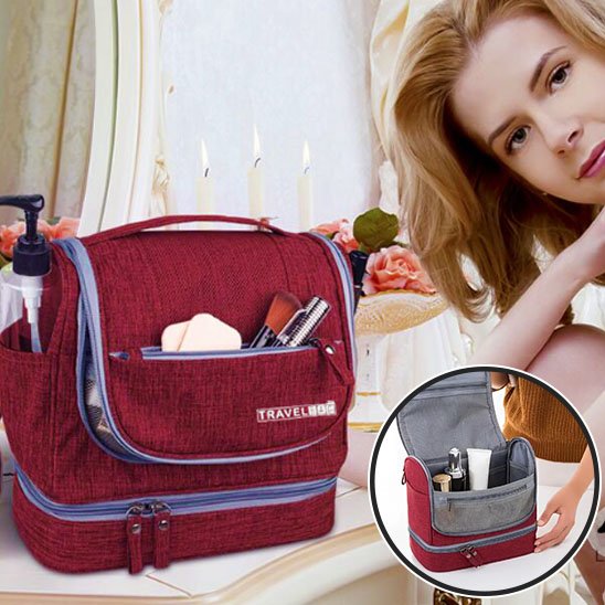 Trousse de toilette femme grand format rouge avec femme