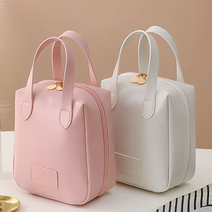 trousse de toilette femme rose et blanche