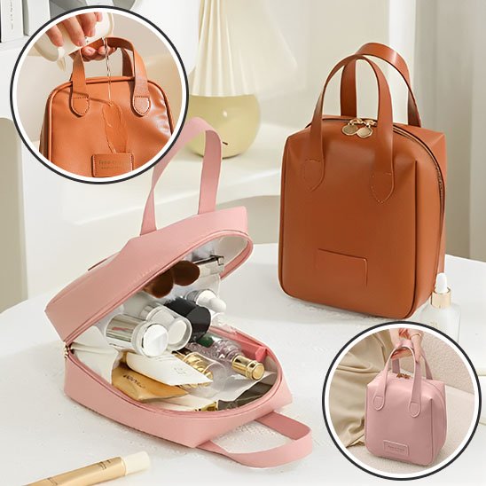 trousse de toilette femme rose et camel