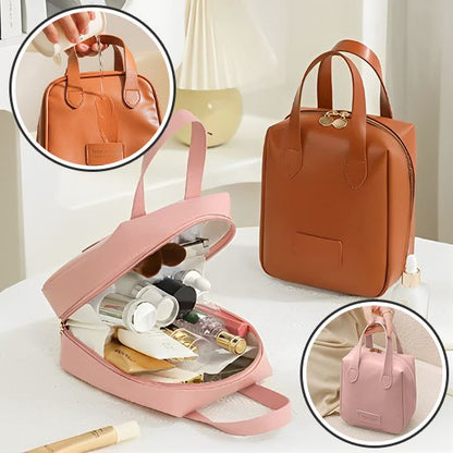 trousse de toilette femme rose et camel