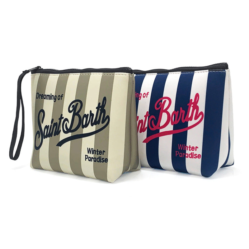 trousse de toilette femme saint barth 2 modeles rayes gris bleu