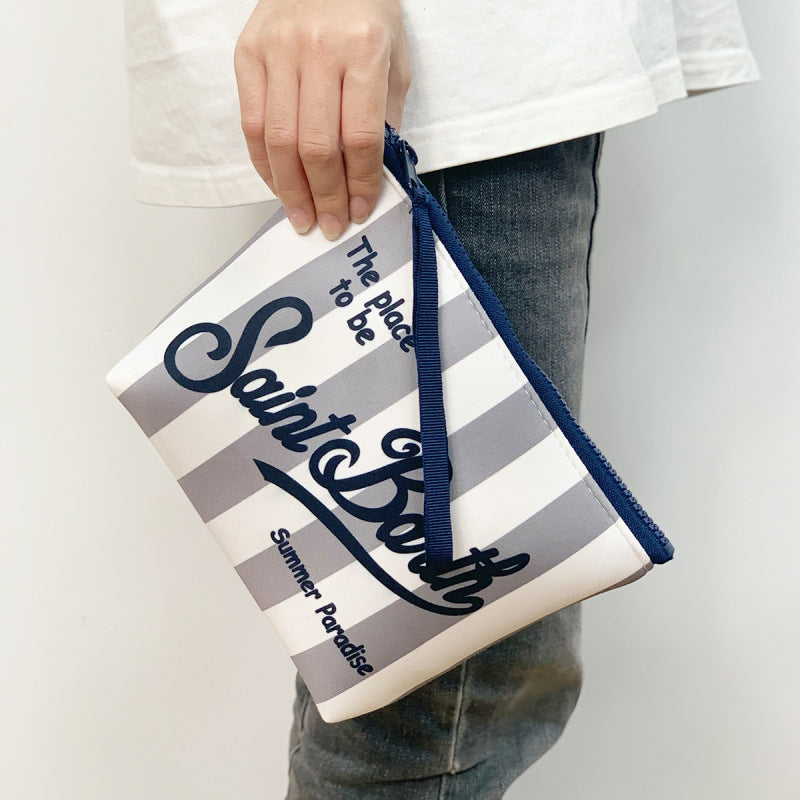 trousse de toilette femme saint barth rayee gris blanc