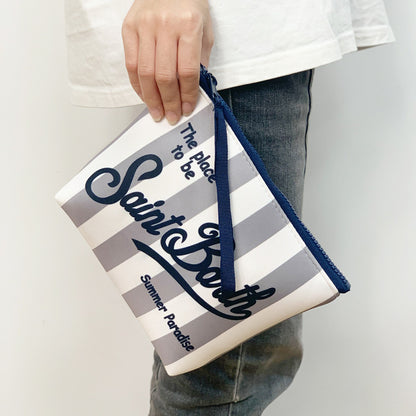 trousse de toilette femme saint barth rayee gris blanc