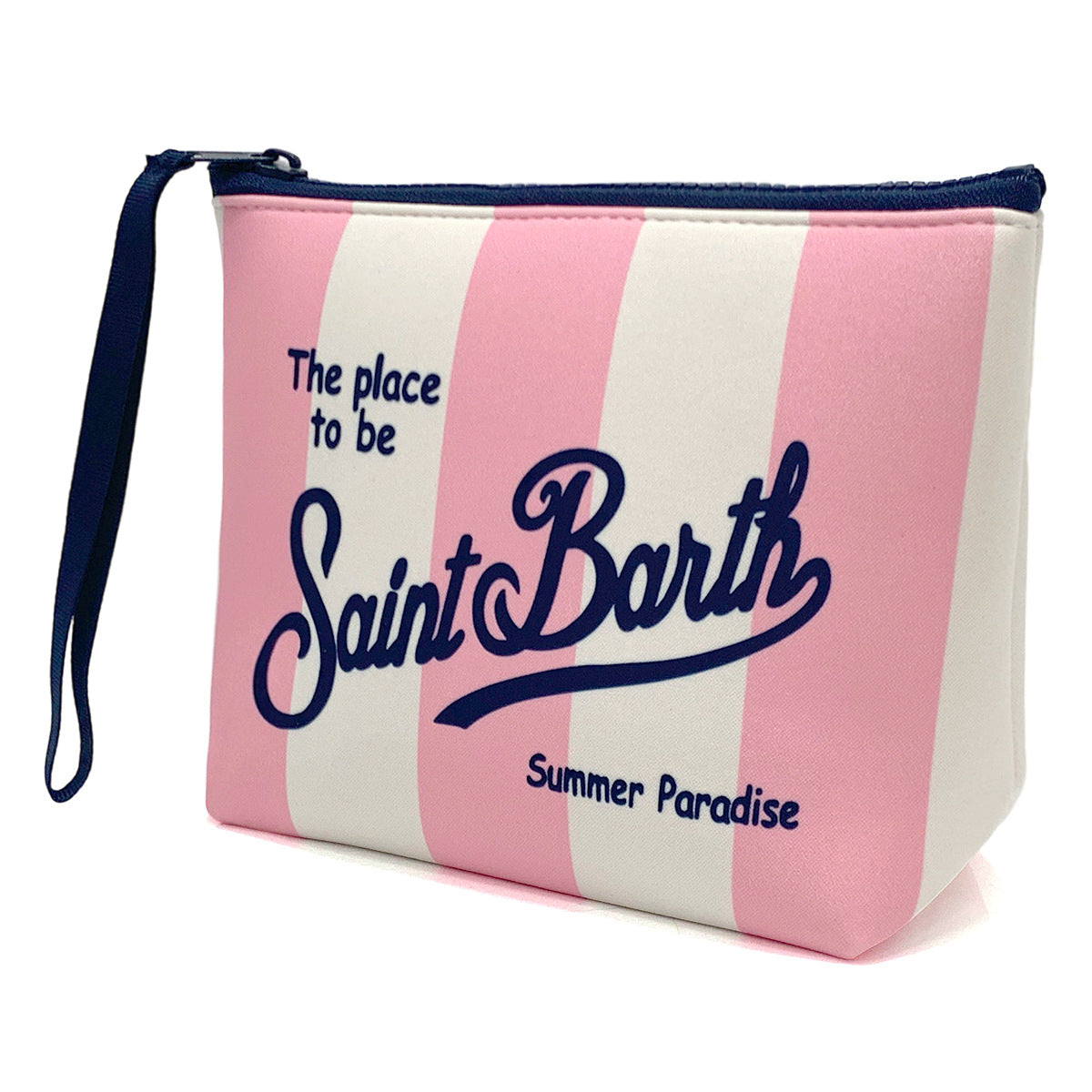 trousse de toilette femme saint barth rayee rose blanc