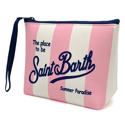 trousse de toilette femme saint barth rayee rose blanc