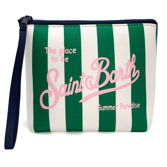 trousse de toilette femme saint barth rayee vert blanc