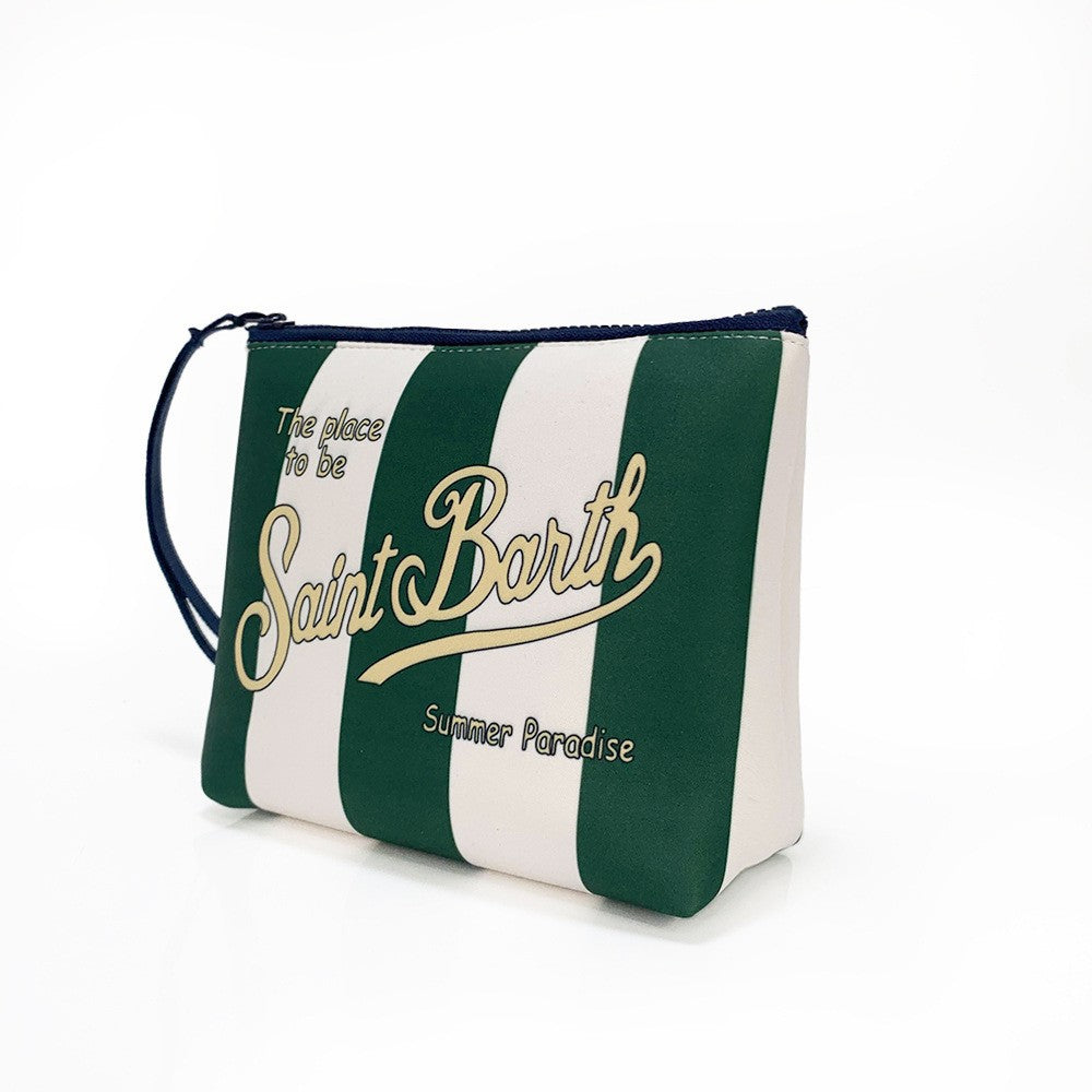 trousse de toilette femme saint barth rayee vert fonce blanc