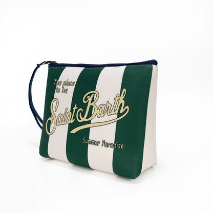 trousse de toilette femme saint barth rayee vert fonce blanc
