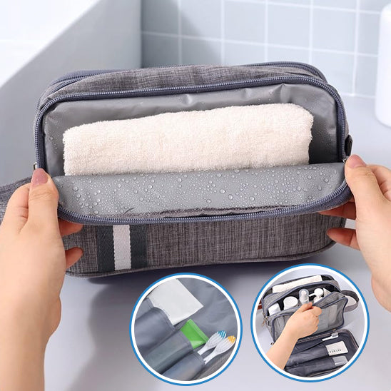 trousse de toilette grise logement etanche gant
