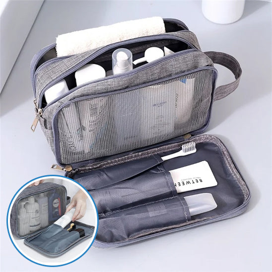 trousse de toilette grise medaillon rangement