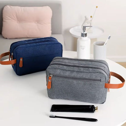 trousse de toilette homme gris et bleu