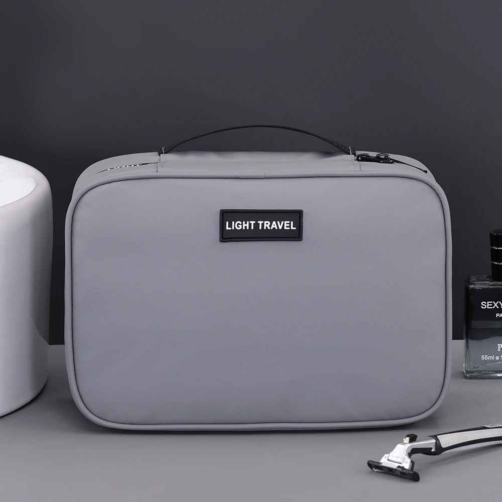 trousse de toilette homme rigide grise face