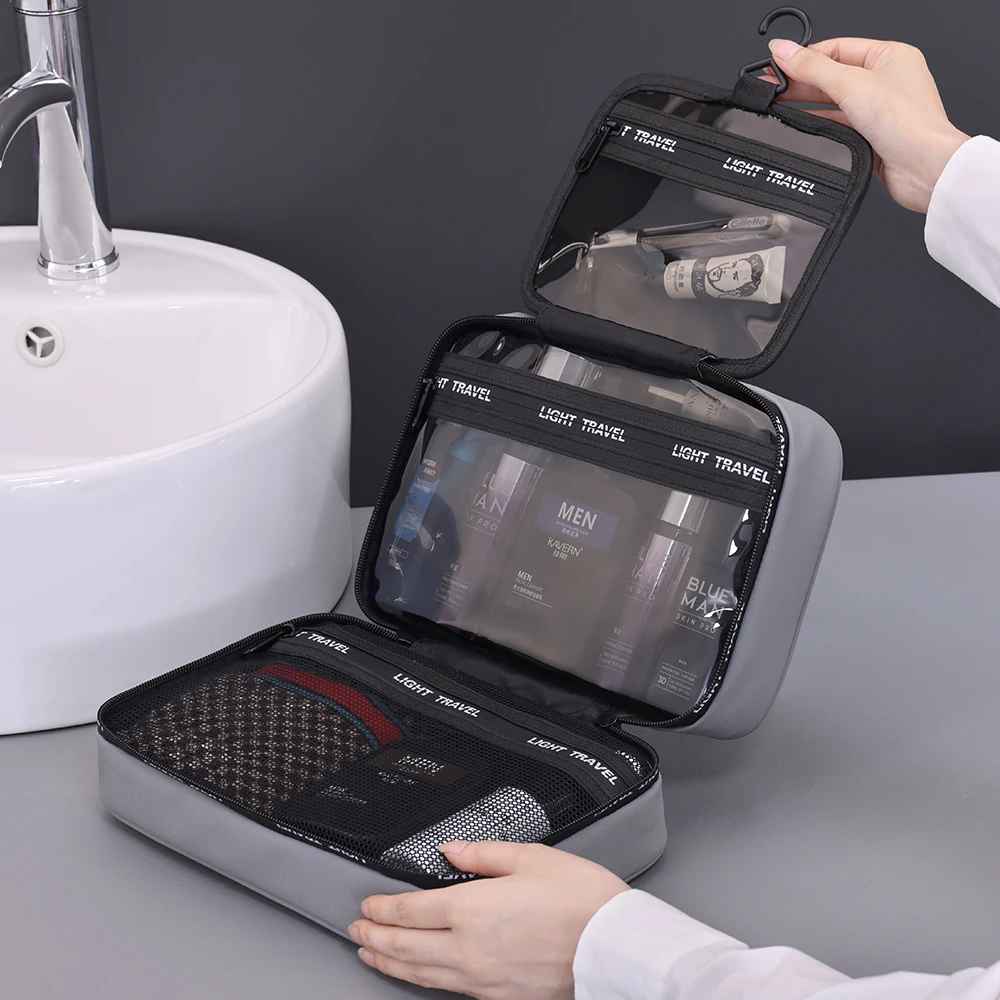 trousse de toilette homme rigide grise ouverte